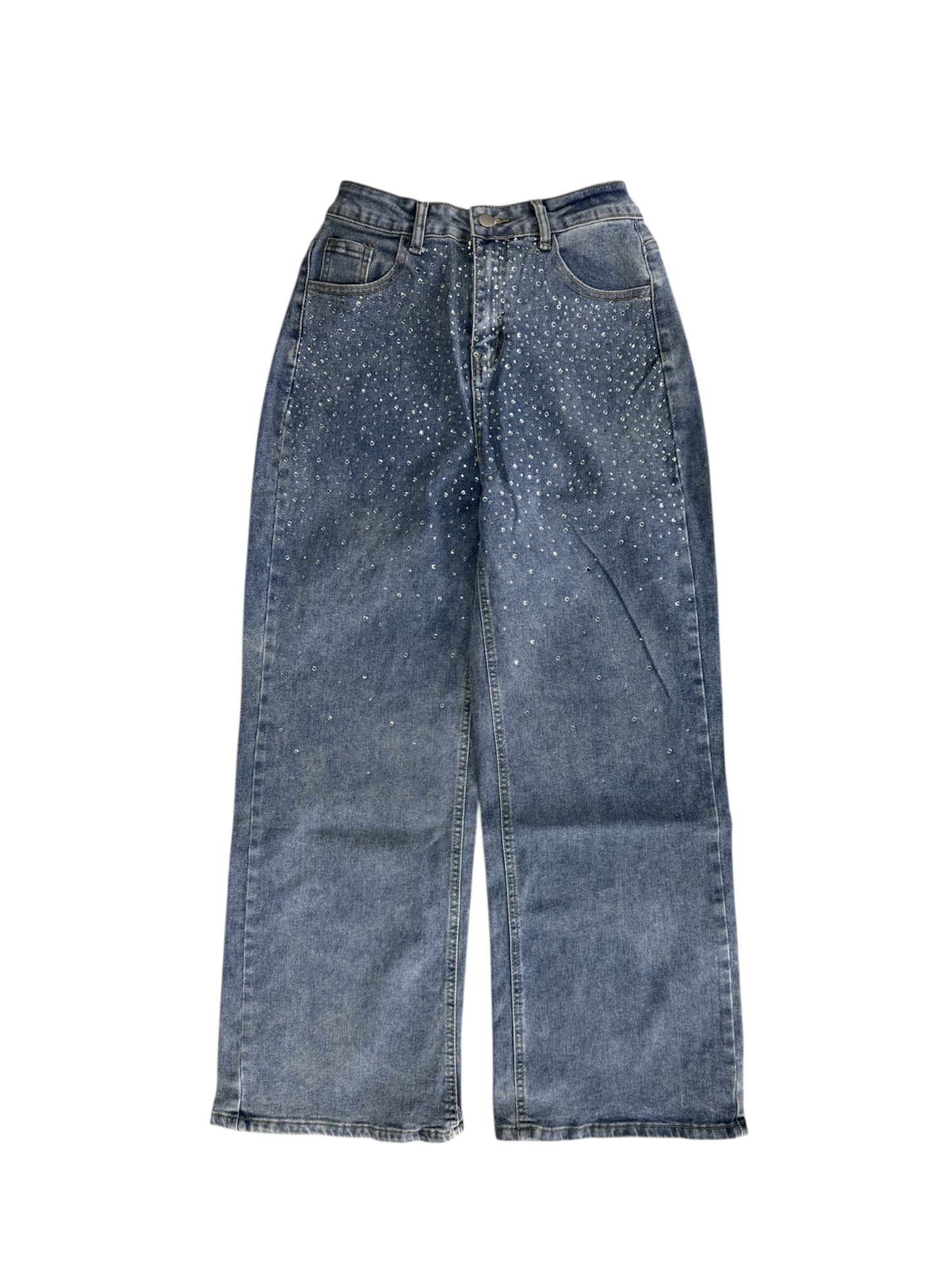 Mahón Wide Leg Denim Oscuro con Brillos