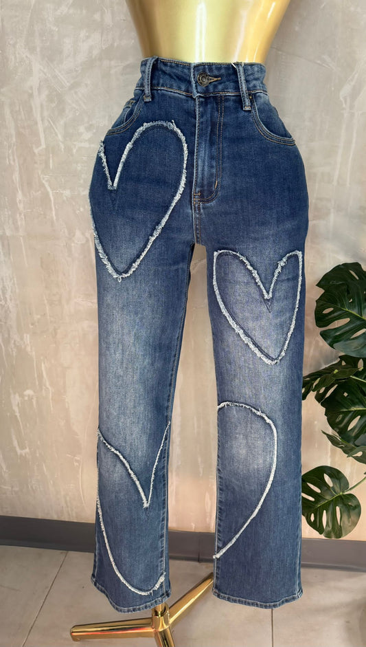 Mahón Denim con Corazones Bordados