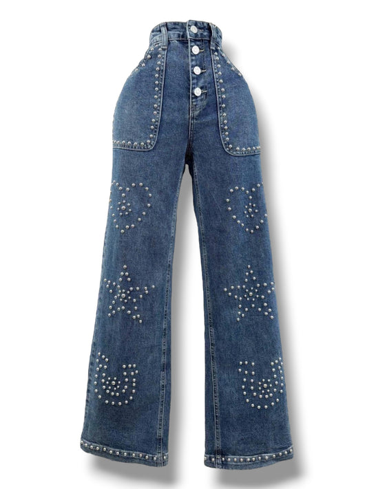 Mahones Wide Leg con Perlas y Diseños