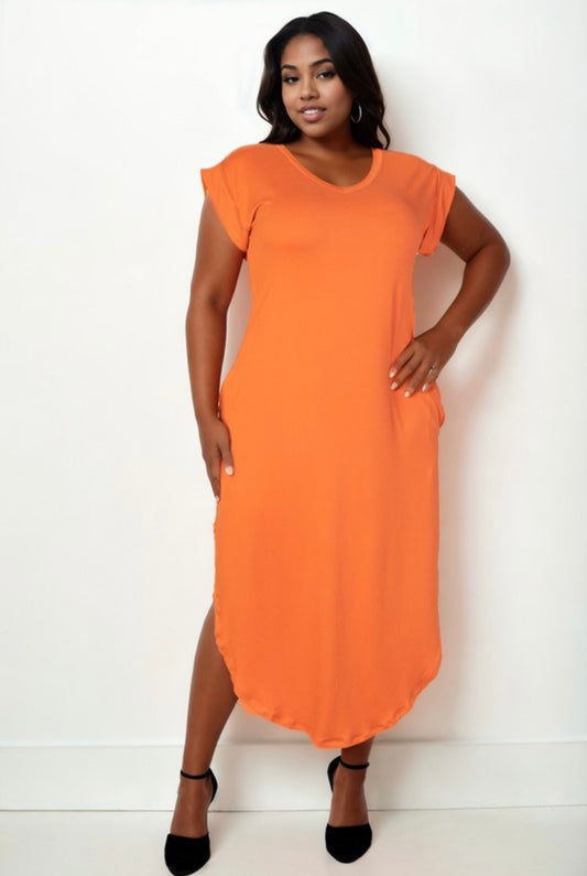 Vestido Maxi Casual Plus Size con Bolsillos – Estilo y Comodidad