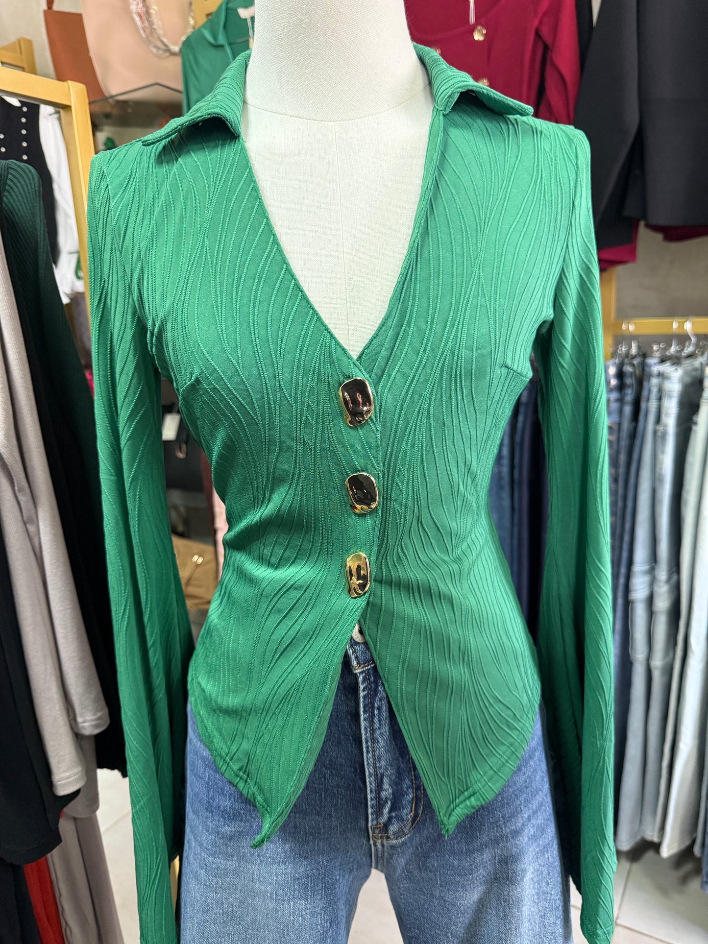 Blusa Manga Acampanada – Color Verde Esmeralda