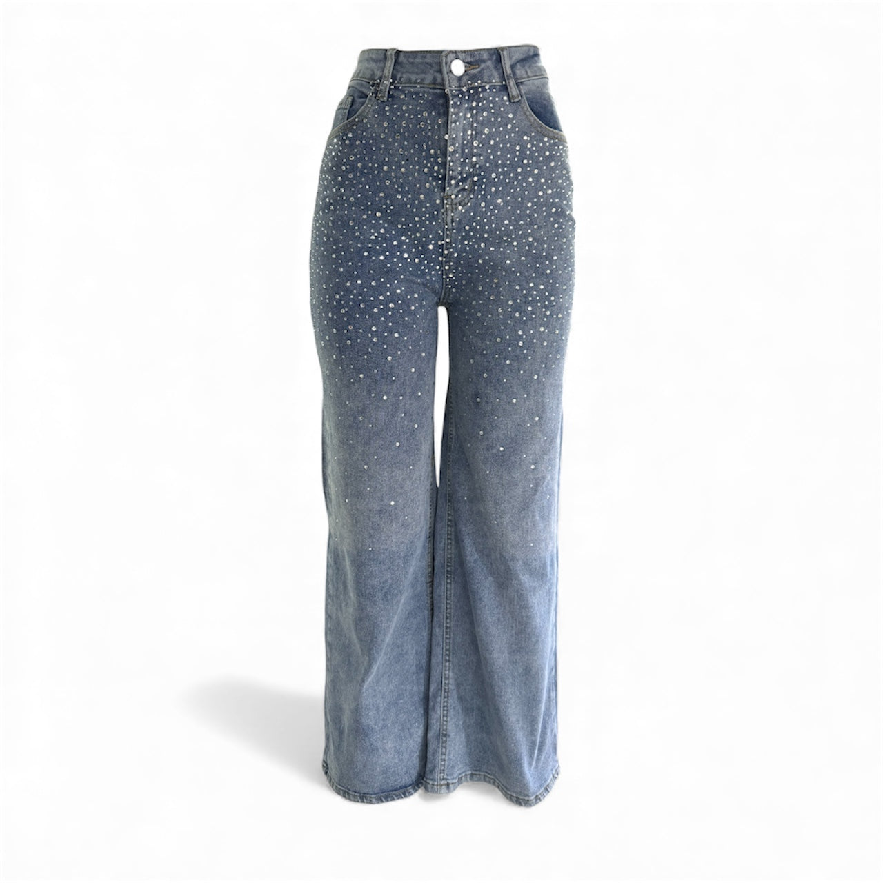 Mahón Wide Leg Denim Oscuro con Brillos