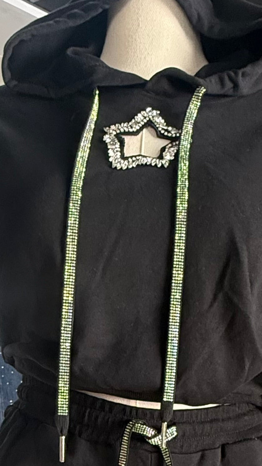 Conjunto Negro Plus Size con Detalles de Estrella y Piedras Brillantes