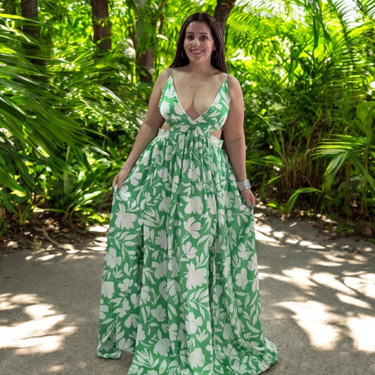 Vestido Maxi Floral Verde
