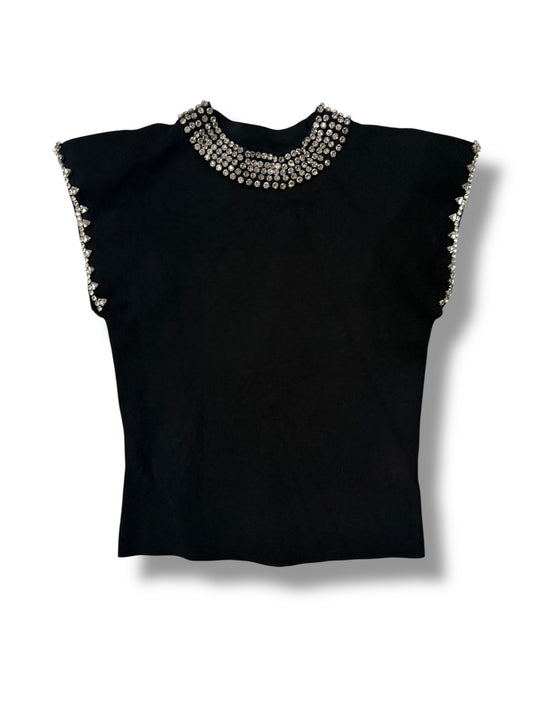 Top Negro de Tejido con Detalle de Pedrería Brillante