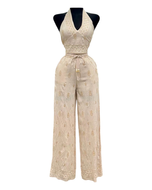 Set Halter Bordado Beige