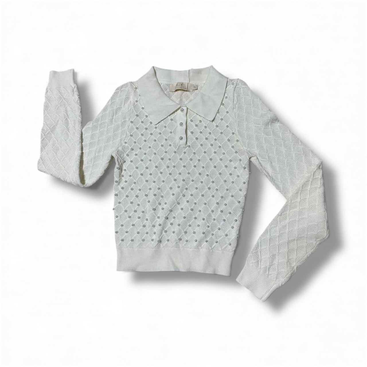 Suéter Polo Tejido Perlado – Color Ivory