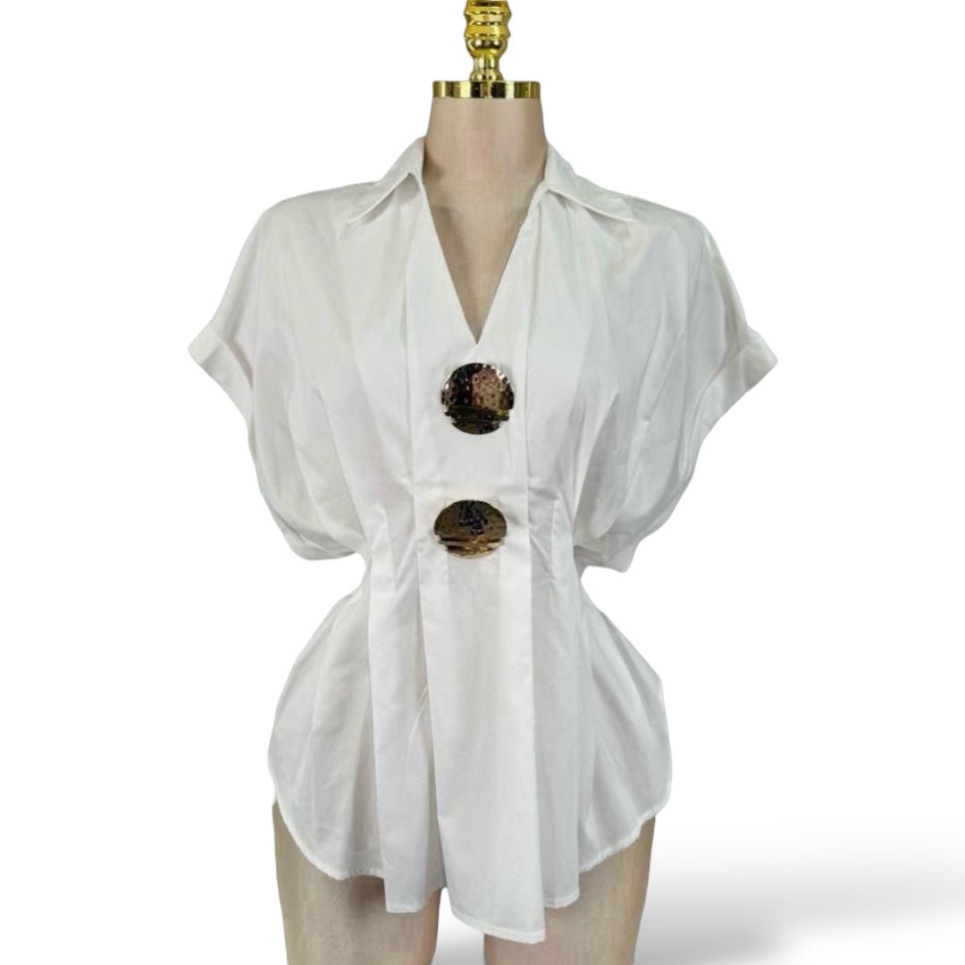 Blusa Blanca de Algodón con Botones Decorativos