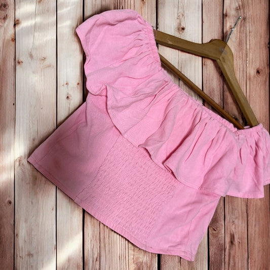 Blusa Rosa Off Shoulder con Volantes
