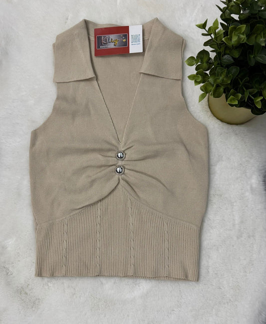 Camisa Tejido Elegante con Detalles en Botón Color Plata