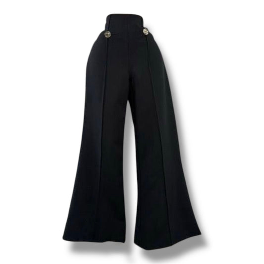 Pantalón Palazzo Negro “Luxury Fit” con Botones Dorados