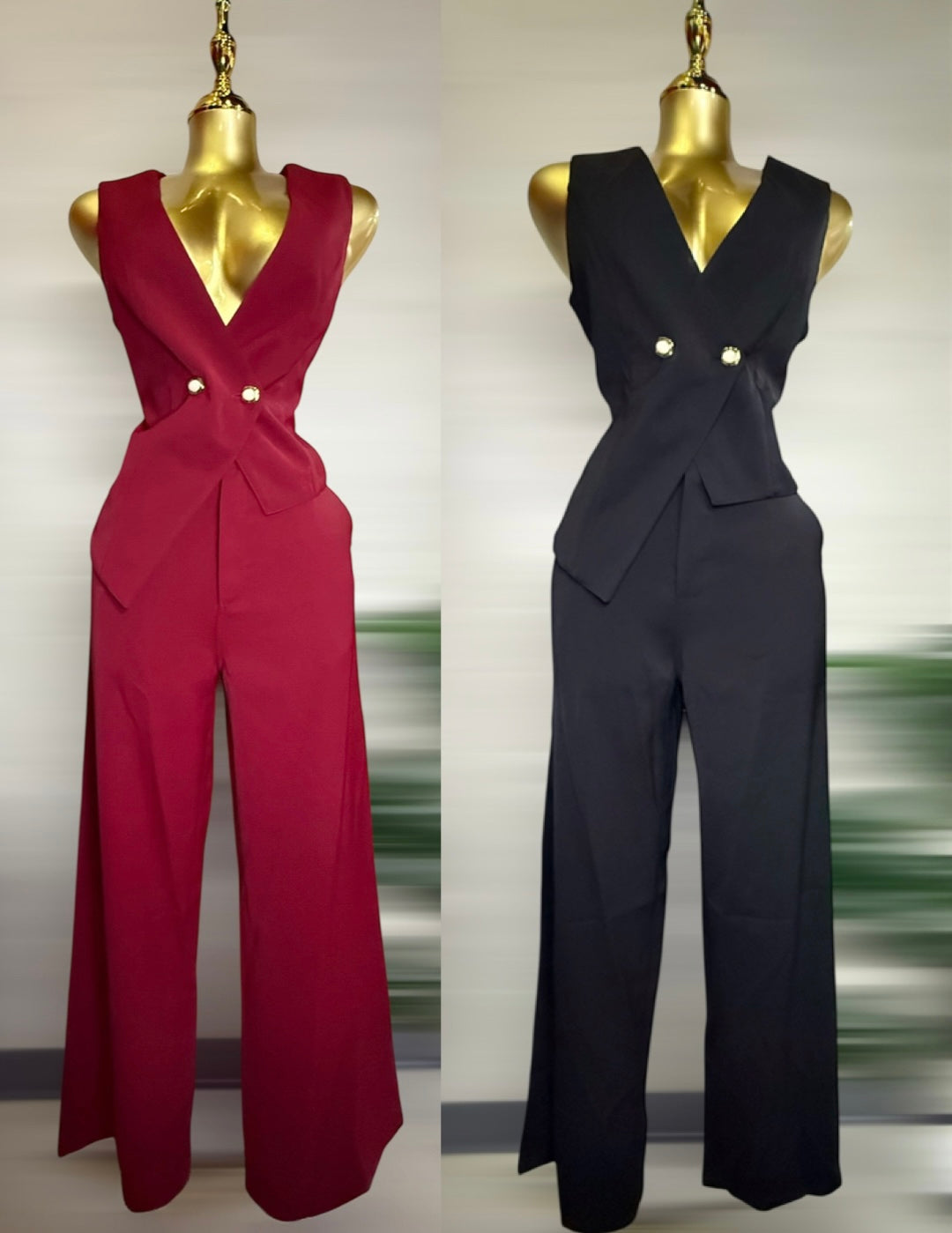 Conjunto Elegante– Pantalón Wide Leg & Chaleco Cruzado