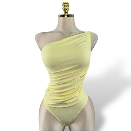 Body Asimétrico Trapiado de Un Hombro Amarillo Azul – Elegante