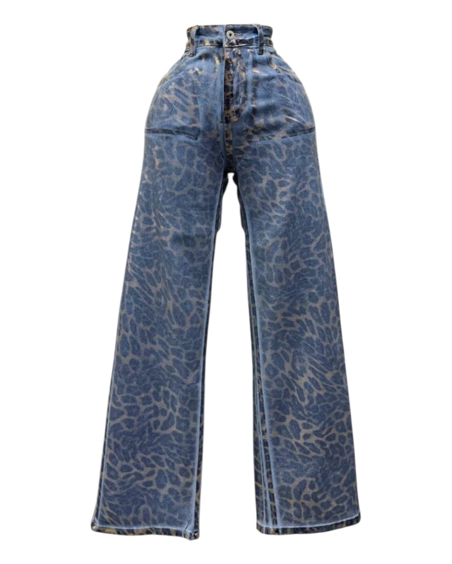 Jeans con Estampado Animal Print Dorado