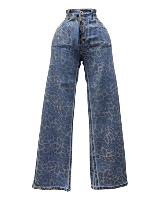 Jeans con Estampado Animal Print Dorado