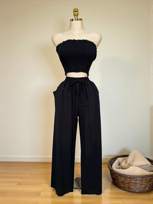 Conjunto – Top Strapless & Pantalón Palazzo