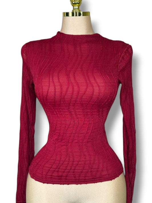Blusa Manga Larga Cuello Semi-Alto Texturizada