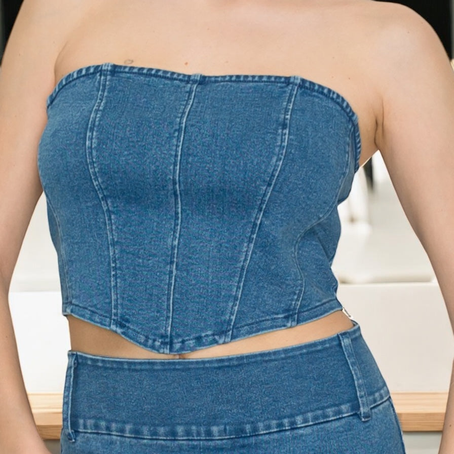 Corset Mahón en Color Azul y Blanco