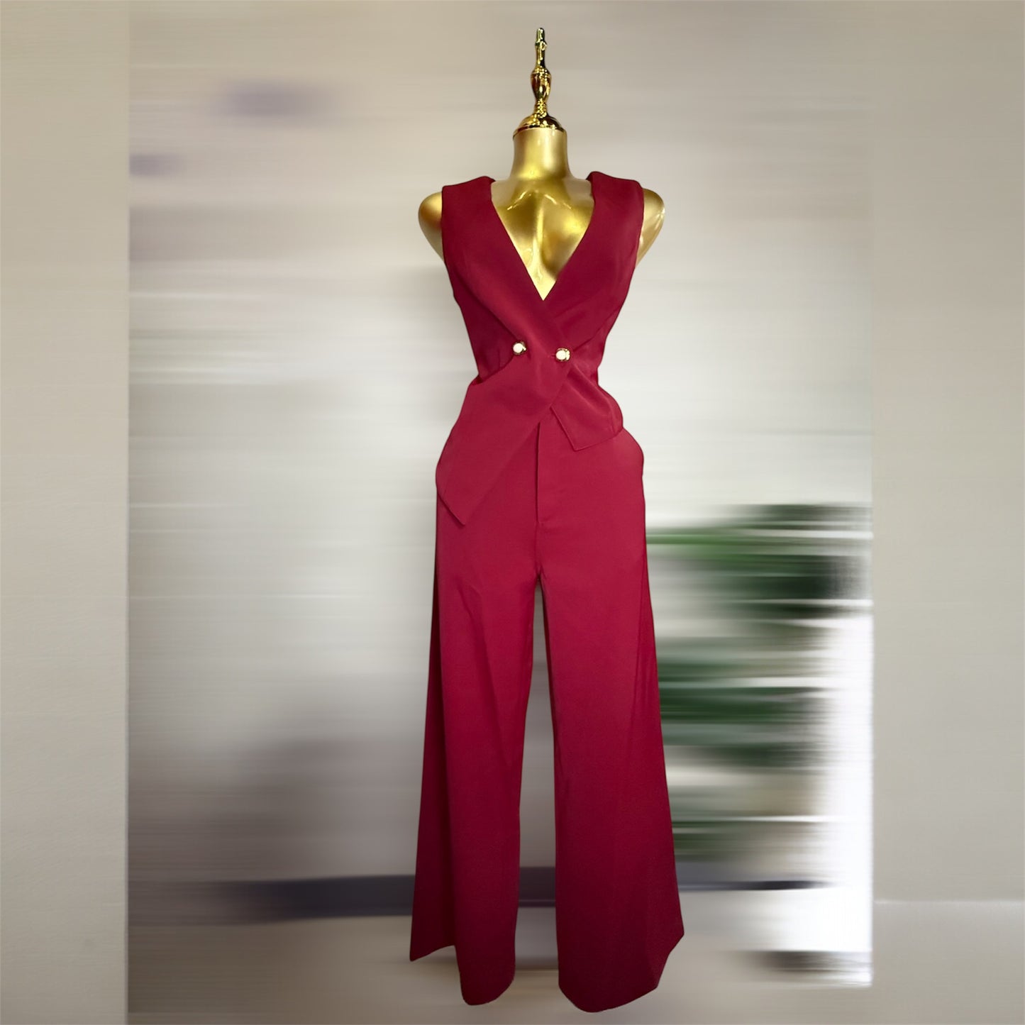 Conjunto Elegante– Pantalón Wide Leg & Chaleco Cruzado