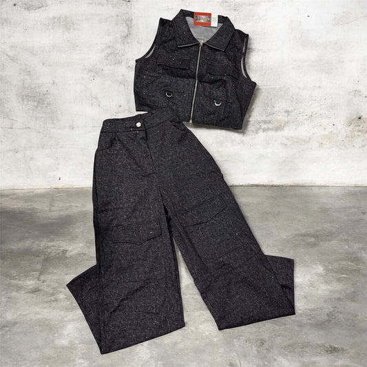 Set Mahón Cargo con Chaleco y Detalles Brillantes