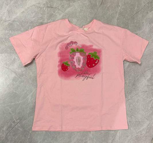 Camisa Plus Rosada de Algodón con Estampado de Fresas - XL image