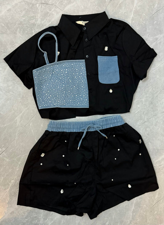 Conjunto Casual Plus Size con Detalles en Denim y Brillos image 5