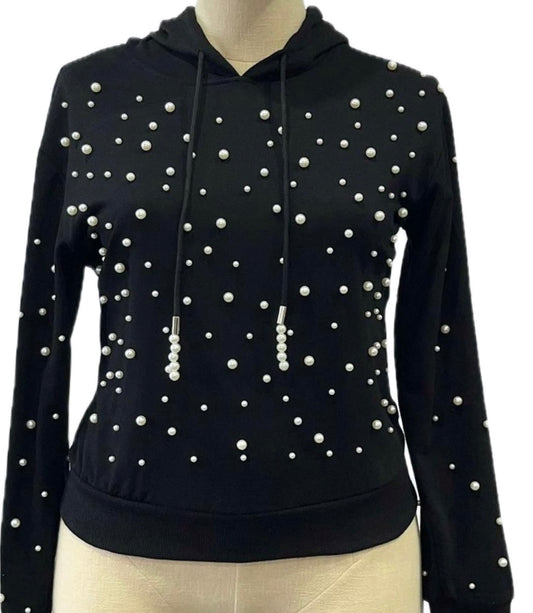 Hoodie Negra Plus Size con Perlas